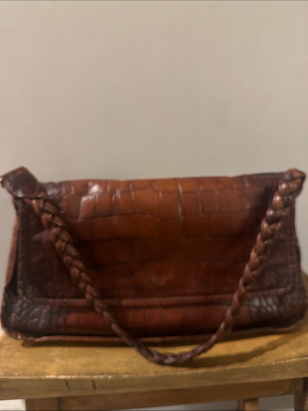 Nicoli Italy 
Brown leather croc embossed shoulder bag